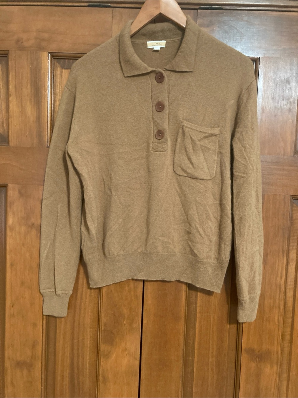J. Crew Camel brown polo sweater 100% cashmere relaxed fit women’s small